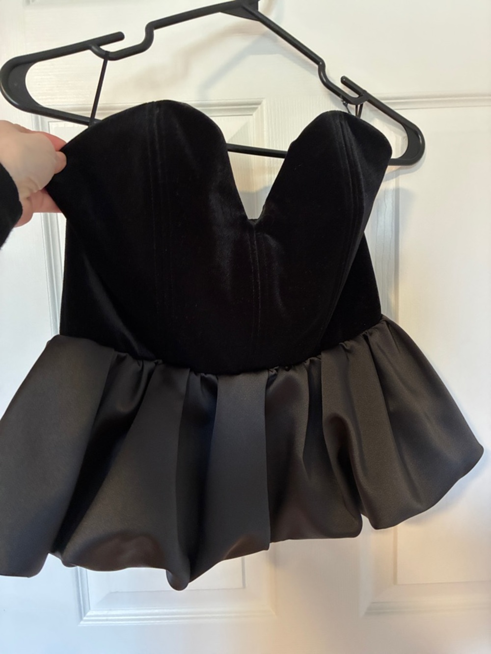 Zara Black Strapless Velvet Peplum Top